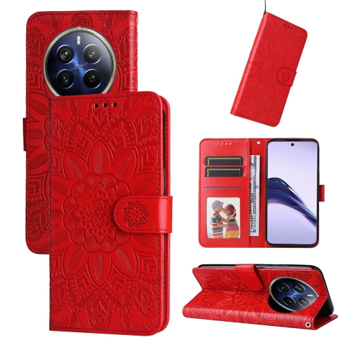 

For Realme 13 Pro / 13 Pro+ / P1 Pro Global Embossed Sunflower Leather Phone Case(Red)