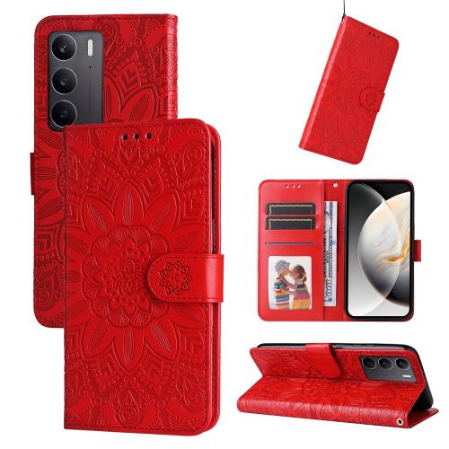 

For Realme C75 / Realme 14x Embossed Sunflower Leather Phone Case(Red)