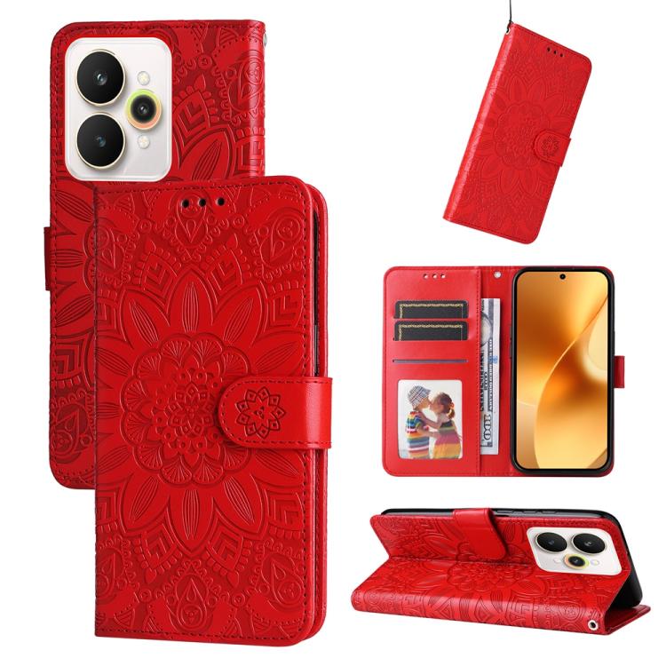 

For Realme 15 5G / Realme 15 Pro 5G Embossed Sunflower Leather Phone Case(Red)