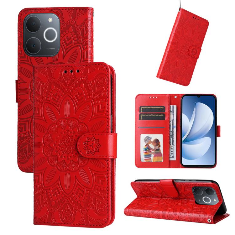 

For Realme Narzo 80 Lite 4G / C71 India Embossed Sunflower Leather Phone Case(Red)