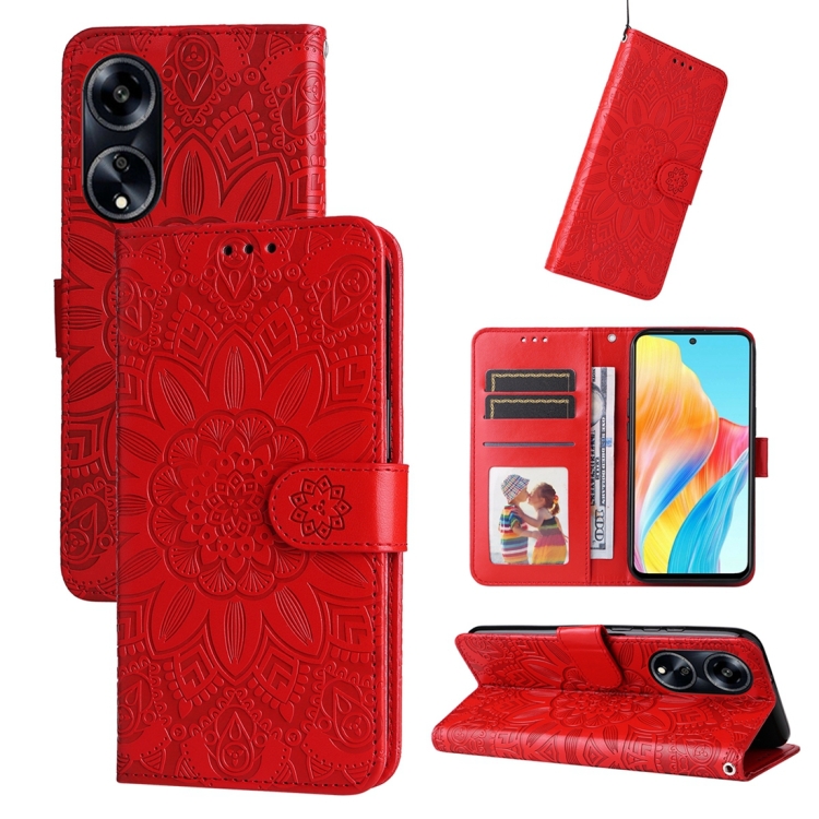 

For OPPO A1 5G Embossed Sunflower Leather Phone Case(Red)