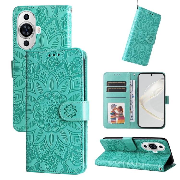 

For Huawei nova 11 Embossed Sunflower Leather Phone Case(Green)