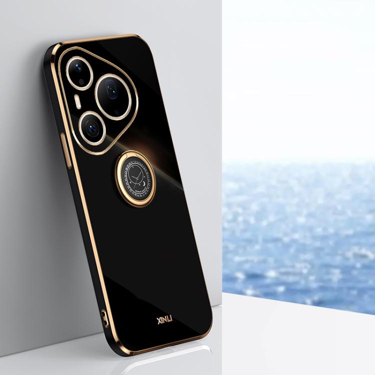 For Huawei Pura 90 Pro Max 5G XINLI Straight Edge 6D Electroplate TPU Phone Case with Ring Holder(Black)
