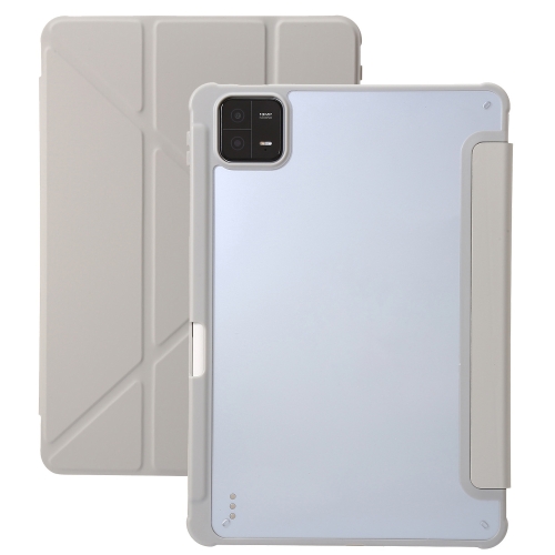 

For Xiaomi Pad 6 Clear Acrylic Deformation Leather Tablet Case(Grey)