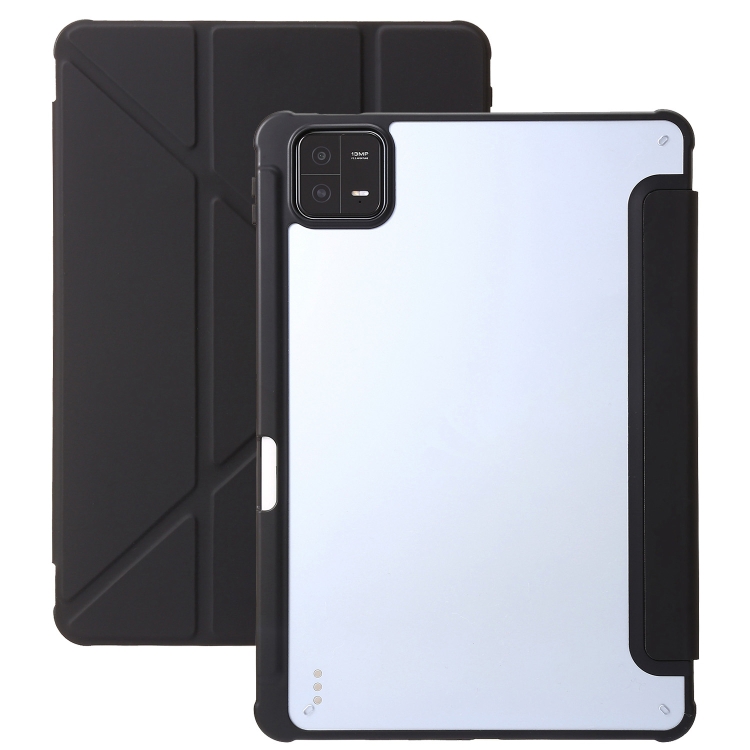 

For Xiaomi Pad 6 Clear Acrylic Deformation Leather Tablet Case(Black)