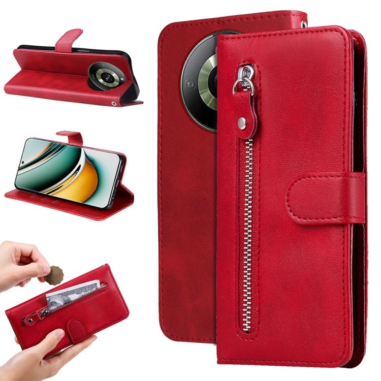 

For Realme 11 Fashion Calf Texture Zipper Leather Phone Case(Red)
