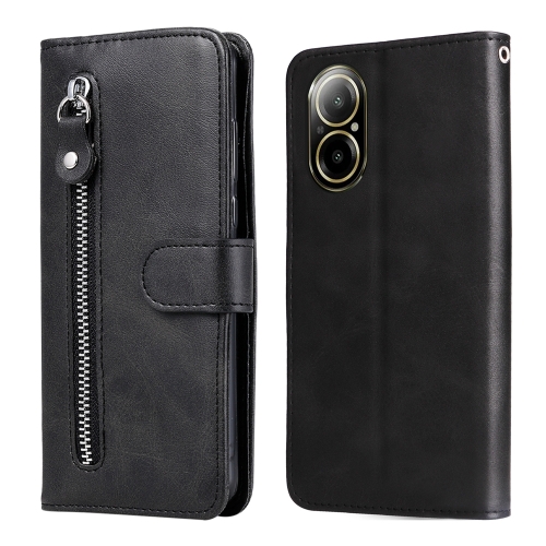 

For Realme C67 4G Global Fashion Calf Texture Zipper Leather Phone Case(Black)