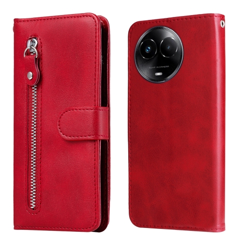 

For Realme C67 5G Global / 11 5G Taiwan Version Fashion Calf Texture Zipper Leather Phone Case(Red)
