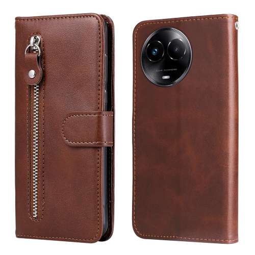

For Realme C67 5G Global / 11 5G Taiwan Version Fashion Calf Texture Zipper Leather Phone Case(Brown)