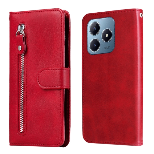 

For Realme C63 / C61 / Note 60 Fashion Calf Texture Zipper Leather Phone Case(Red)