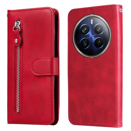 

For Realme 13 Pro / 13 Pro+ / P1 Pro Global Fashion Calf Texture Zipper Leather Phone Case(Red)