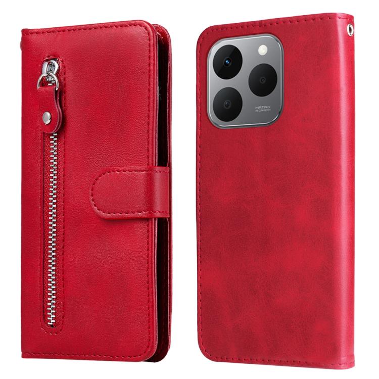 

For Realme 15T 5G Fashion Calf Texture Zipper Leather Phone Case(Red)