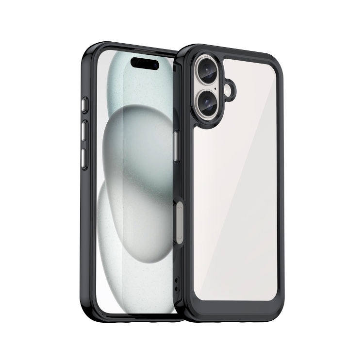 

For iPhone 16 Plus Colorful Series Acrylic + TPU Phone Case(Black)