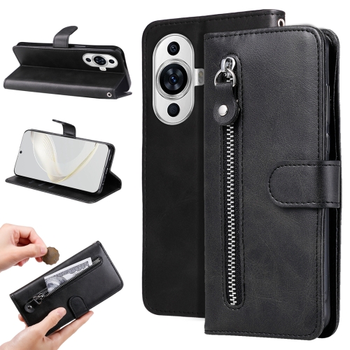 

For Huawei nova 11 Calf Texture Zipper Leather Phone Case(Black)
