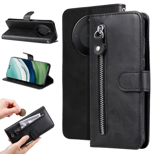 

For Huawei Mate 60 Pro Calf Texture Zipper Leather Phone Case(Black)