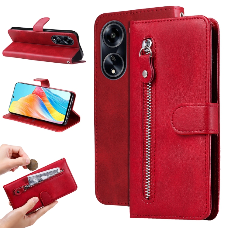 

For OPPO A1 5G Calf Texture Zipper Leather Phone Case(Red)