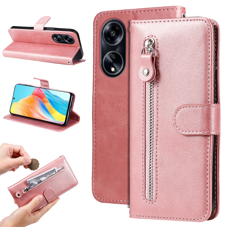 

For OPPO A1 5G Calf Texture Zipper Leather Phone Case(Rose Gold)