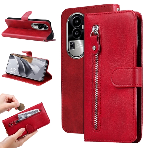 

For OPPO Reno10 5G / Reno10 Pro 5G Global Fashion Calf Texture Zipper Leather Phone Case(Red)