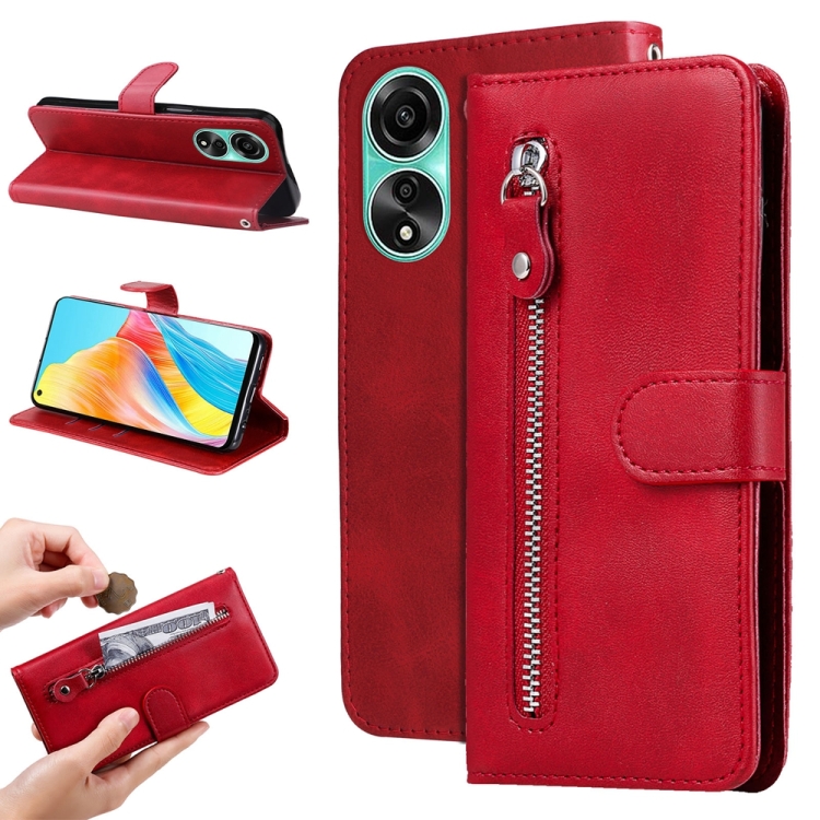 

For OPPO A78 4G Fashion Calf Texture Zipper Leather Phone Case(Red)