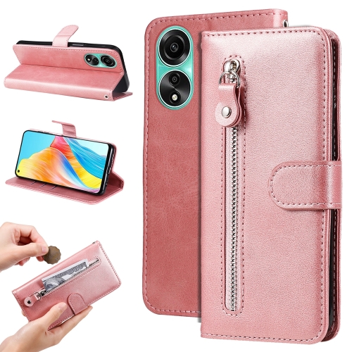 

For OPPO A78 4G Fashion Calf Texture Zipper Leather Phone Case(Rose Gold)