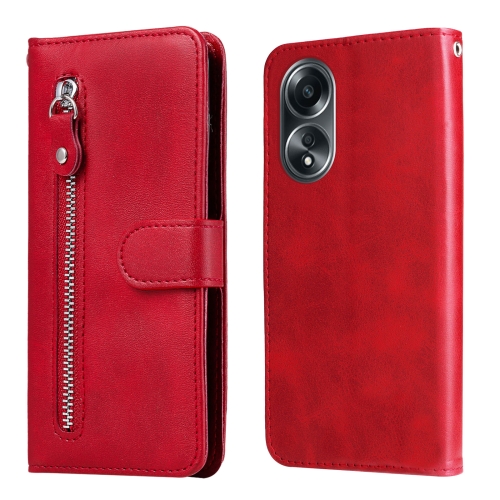 

For OPPO A58 4G Fashion Calf Texture Zipper Leather Phone Case(Red)