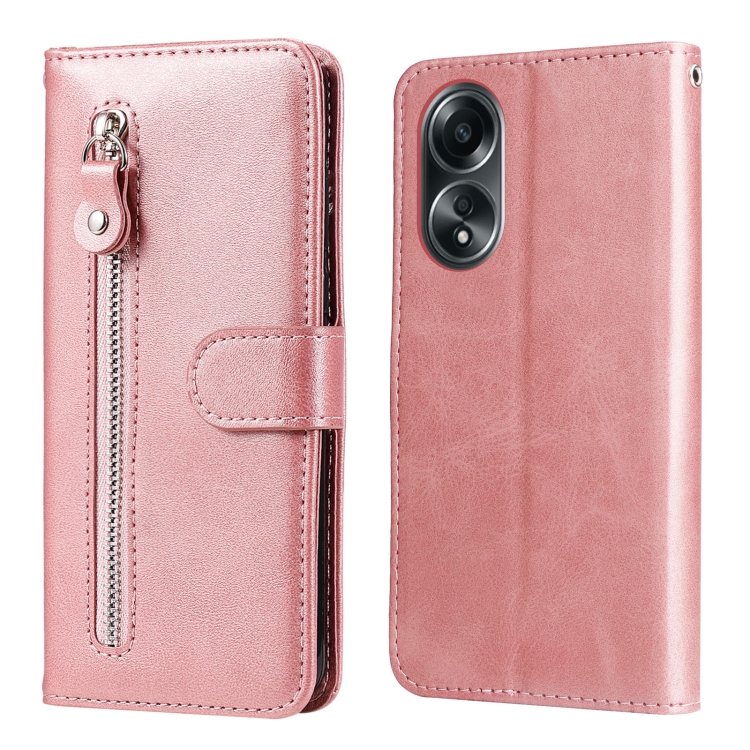 

For OPPO A58 4G Fashion Calf Texture Zipper Leather Phone Case(Rose Gold)
