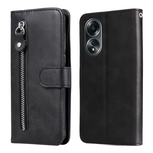 

For OPPO A58 4G Fashion Calf Texture Zipper Leather Phone Case(Black)