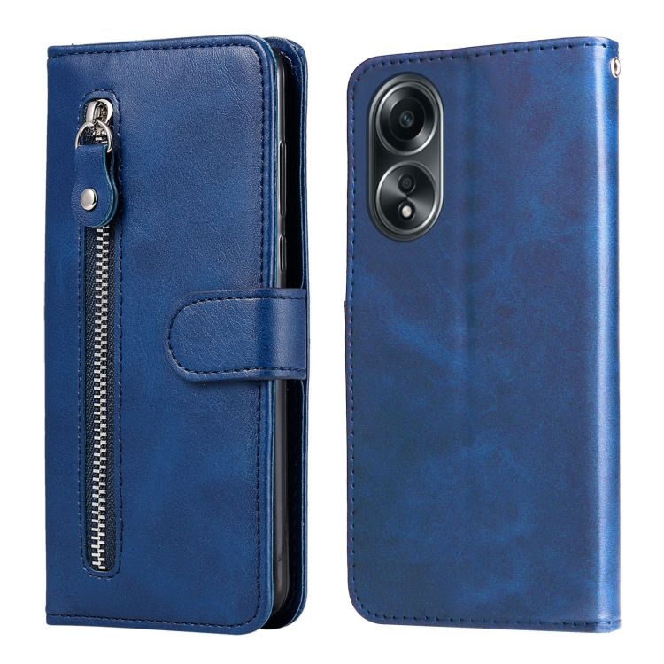 

For OPPO A58 4G Fashion Calf Texture Zipper Leather Phone Case(Blue)