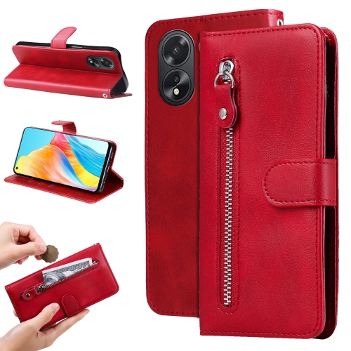 

For OPPO A38 4G / A18 4G Global Fashion Calf Texture Zipper Leather Phone Case(Red)