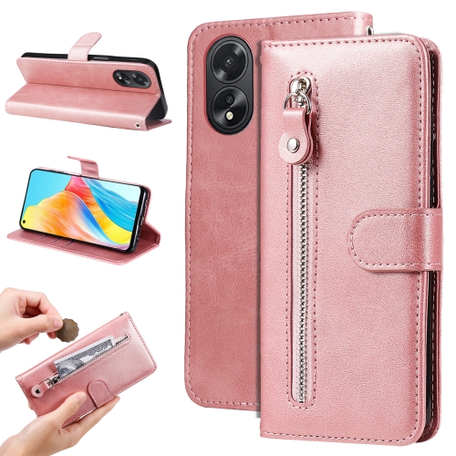 

For OPPO A38 4G / A18 4G Global Fashion Calf Texture Zipper Leather Phone Case(Rose Gold)