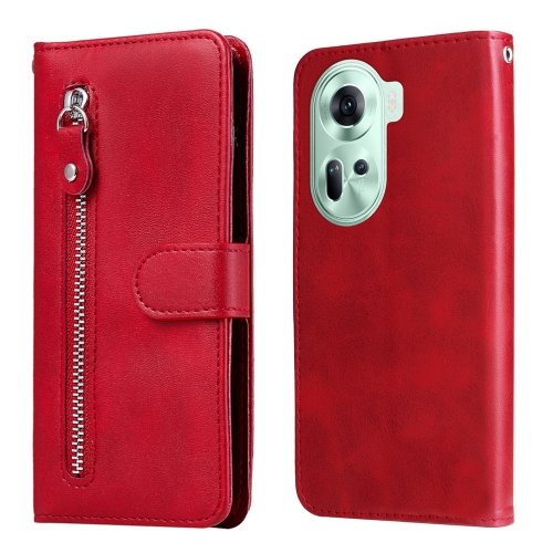 

For OPPO Reno11 5G Global Fashion Calf Texture Zipper Leather Phone Case(Red)