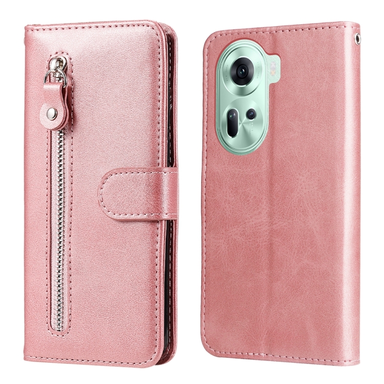 

For OPPO Reno11 5G Global Fashion Calf Texture Zipper Leather Phone Case(Rose Gold)