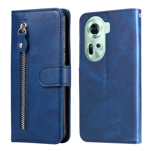 

For OPPO Reno11 5G Global Fashion Calf Texture Zipper Leather Phone Case(Blue)