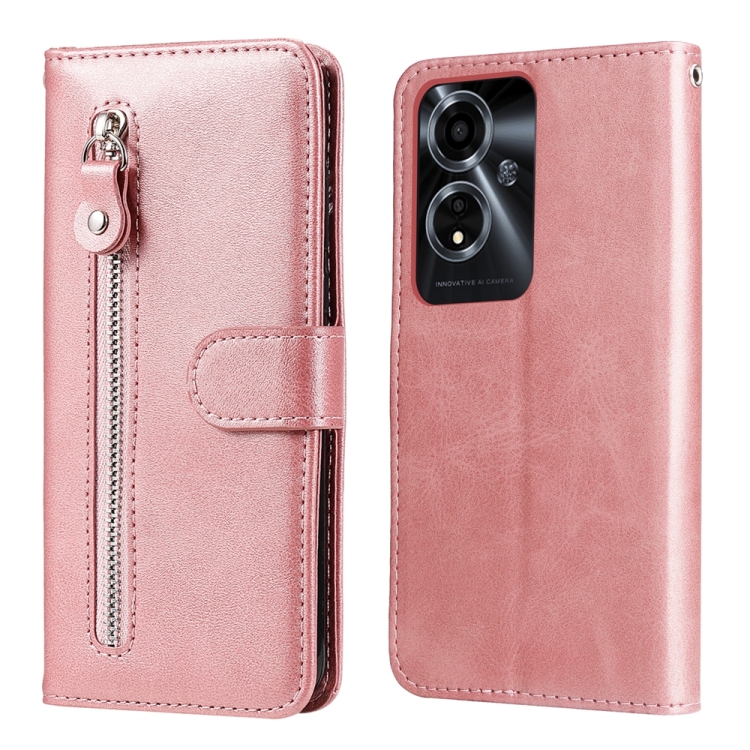 

For OPPO A59 5G / A2m Fashion Calf Texture Zipper Leather Phone Case(Rose Gold)