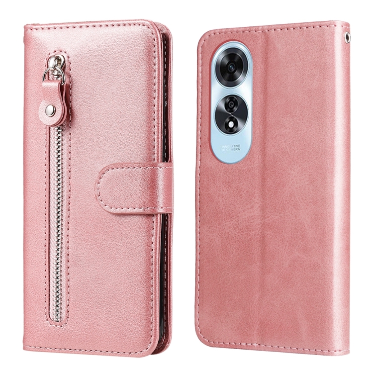 

For OPPO A60 4G Global Fashion Calf Texture Zipper Leather Phone Case(Rose Gold)