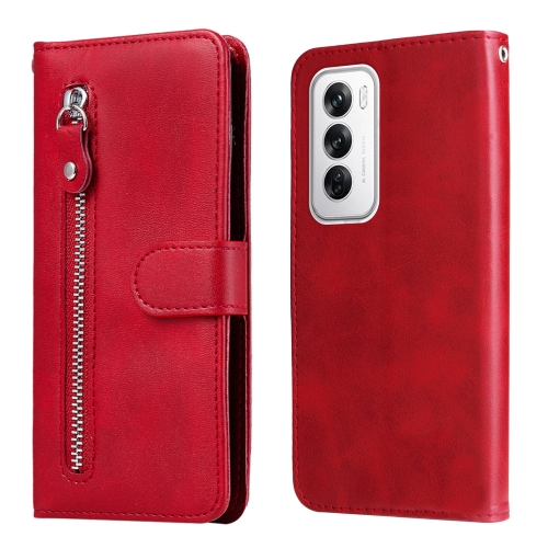 

For OPPO Reno12 5G Global Fashion Calf Texture Zipper Leather Phone Case(Red)