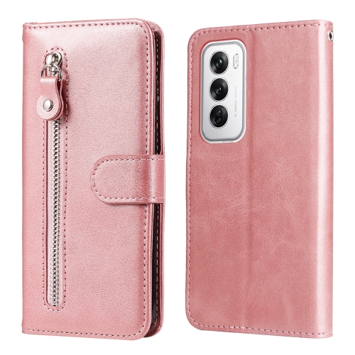 

For OPPO Reno12 5G Global Fashion Calf Texture Zipper Leather Phone Case(Rose Gold)