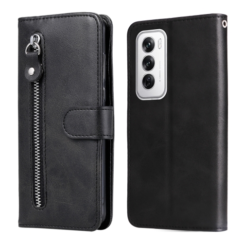 

For OPPO Reno12 5G Global Fashion Calf Texture Zipper Leather Phone Case(Black)