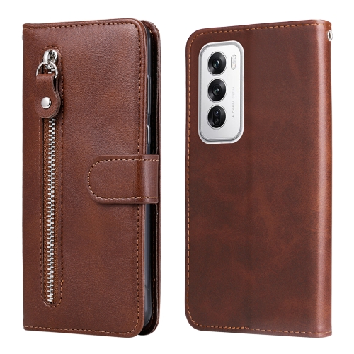 

For OPPO Reno12 5G Global Fashion Calf Texture Zipper Leather Phone Case(Brown)