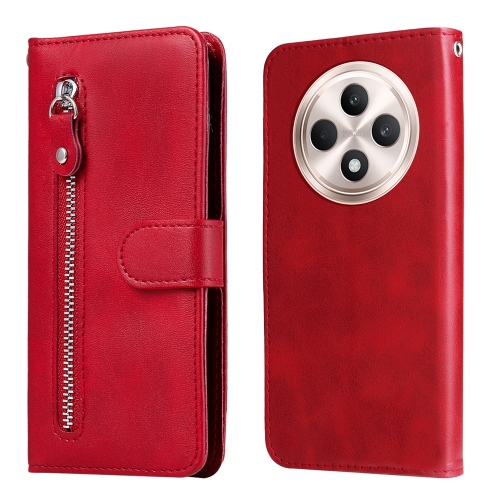 

For OPPO Reno12 F 5G Global Fashion Calf Texture Zipper Leather Phone Case(Red)