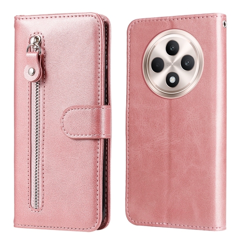 

For OPPO Reno12 F 5G Global Fashion Calf Texture Zipper Leather Phone Case(Rose Gold)