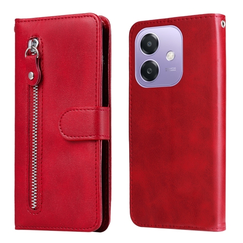 

For OPPO A3x 4G / A3x 5G India Fashion Calf Texture Zipper Leather Phone Case(Red)