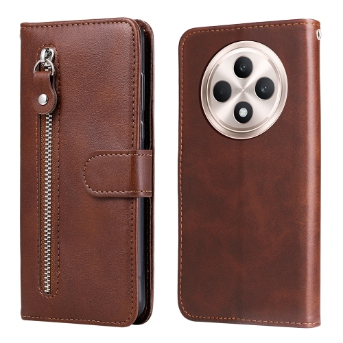 

For OPPO Reno12 F 4G Fashion Calf Texture Zipper Leather Phone Case(Brown)