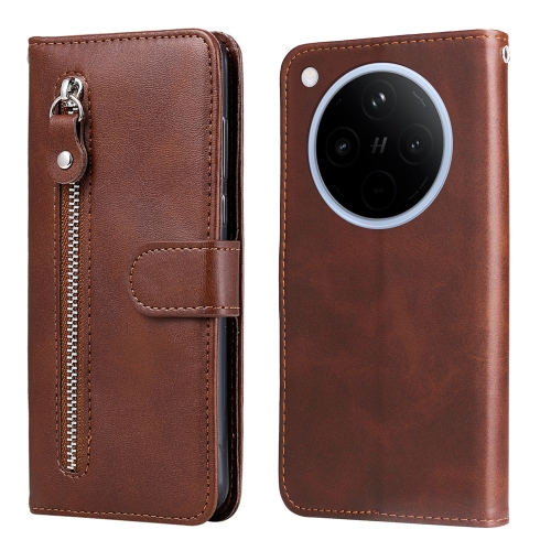 

For OPPO Find X8 Fashion Calf Texture Zipper Leather Phone Case(Brown)