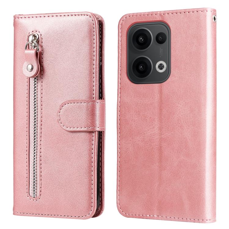 

For OPPO Reno13 / Reno14 / Reno14 F 5G Global Fashion Calf Texture Zipper Leather Phone Case(Rose Gold)