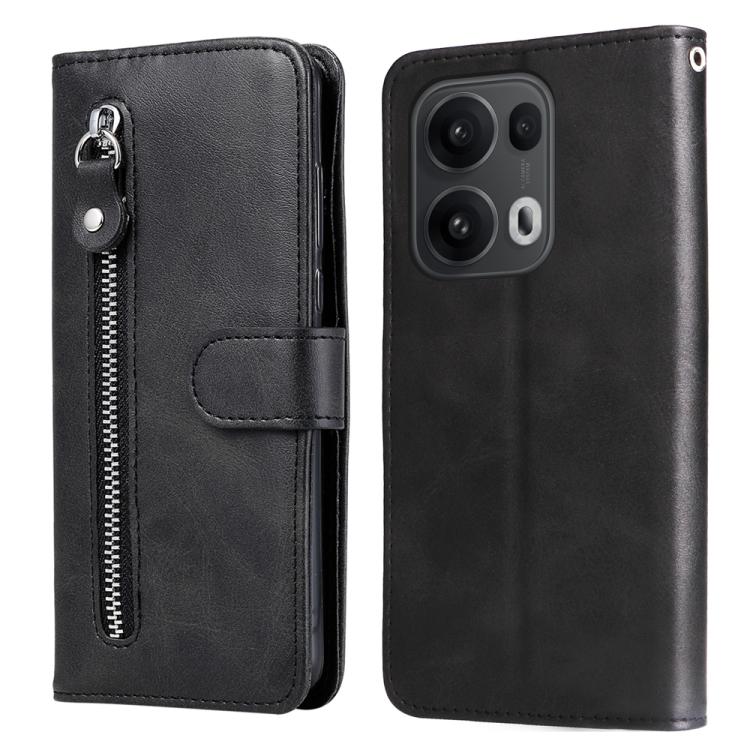 

For OPPO Reno13 Pro Global Fashion Calf Texture Zipper Leather Phone Case(Black)