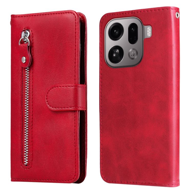 

For OPPO Find X9 Pro Fashion Calf Texture Zipper Leather Phone Case(Red)