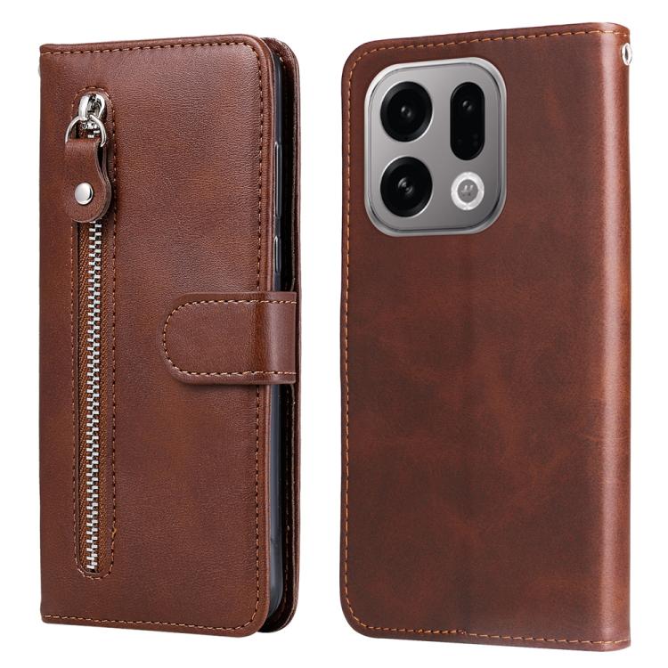 

For OPPO Find X9 Fashion Calf Texture Zipper Leather Phone Case(Brown)