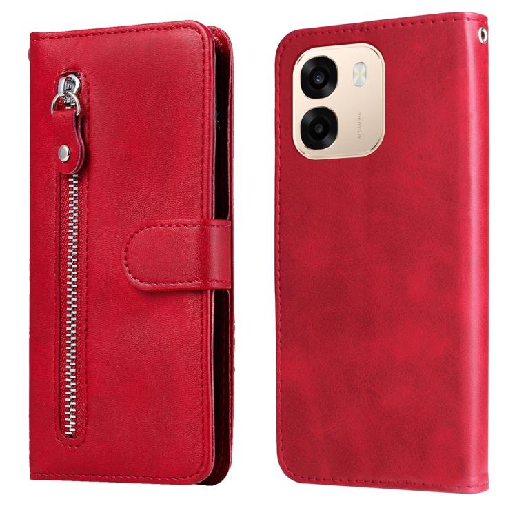 

For OPPO A6 4G / 5G / A6x 5G Global Fashion Calf Texture Zipper Leather Phone Case(Red)