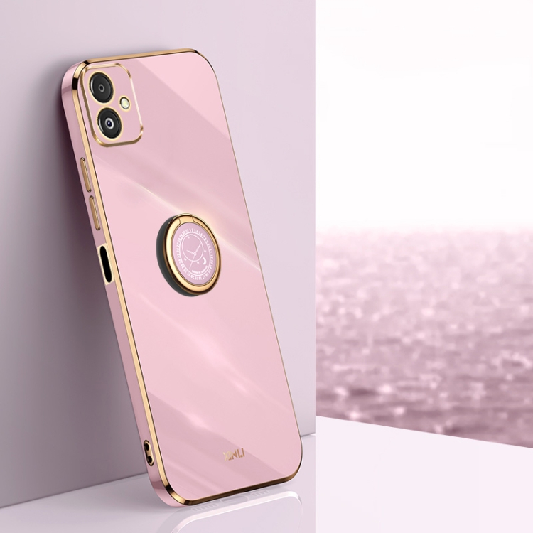 

For Samsung Galaxy F14 5G XINLI Straight Edge 6D Electroplate TPU Phone Case with Ring Holder(Cherry Purple)